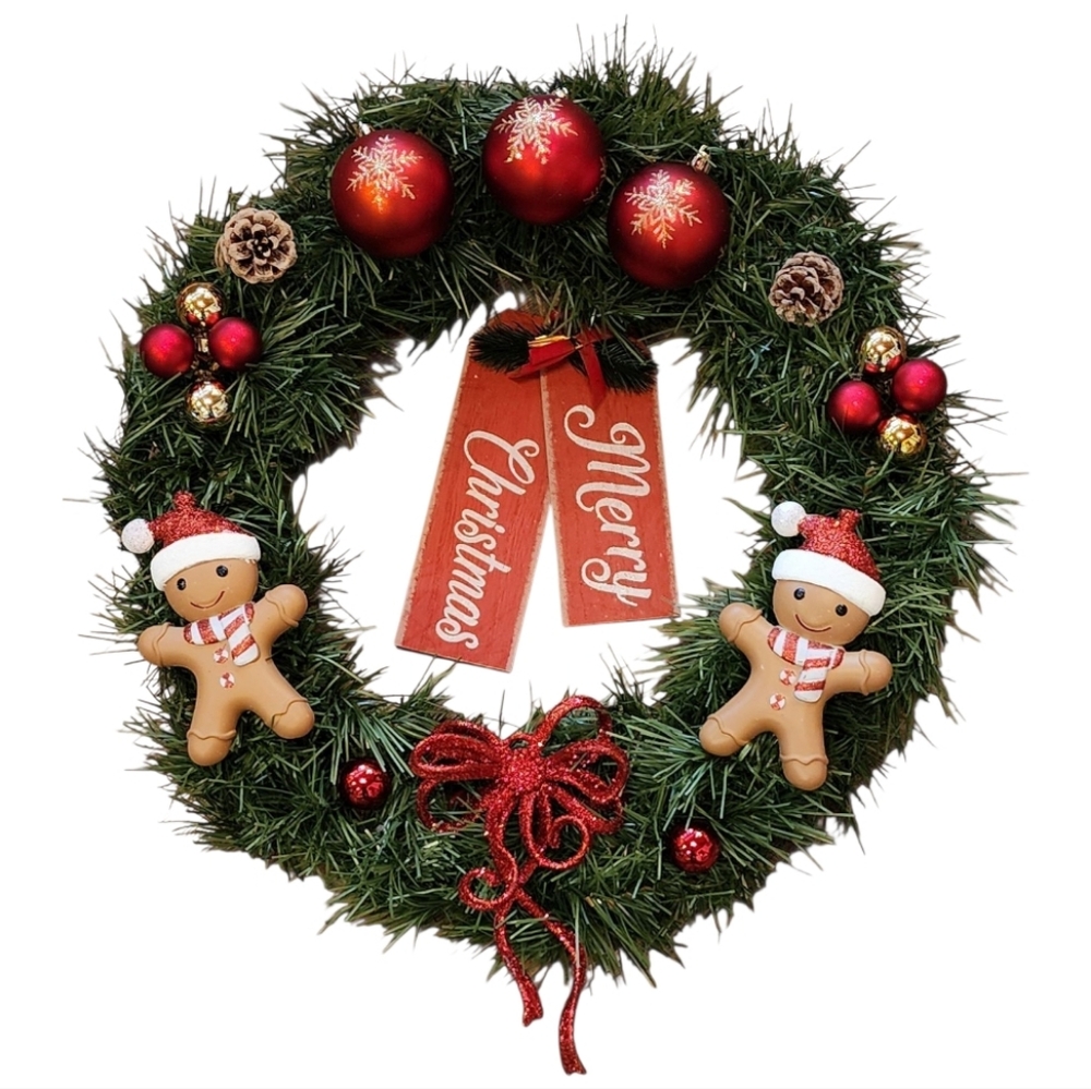 Charming 20" Christmas Wreath For Front Door Handmade Gingerbread Man